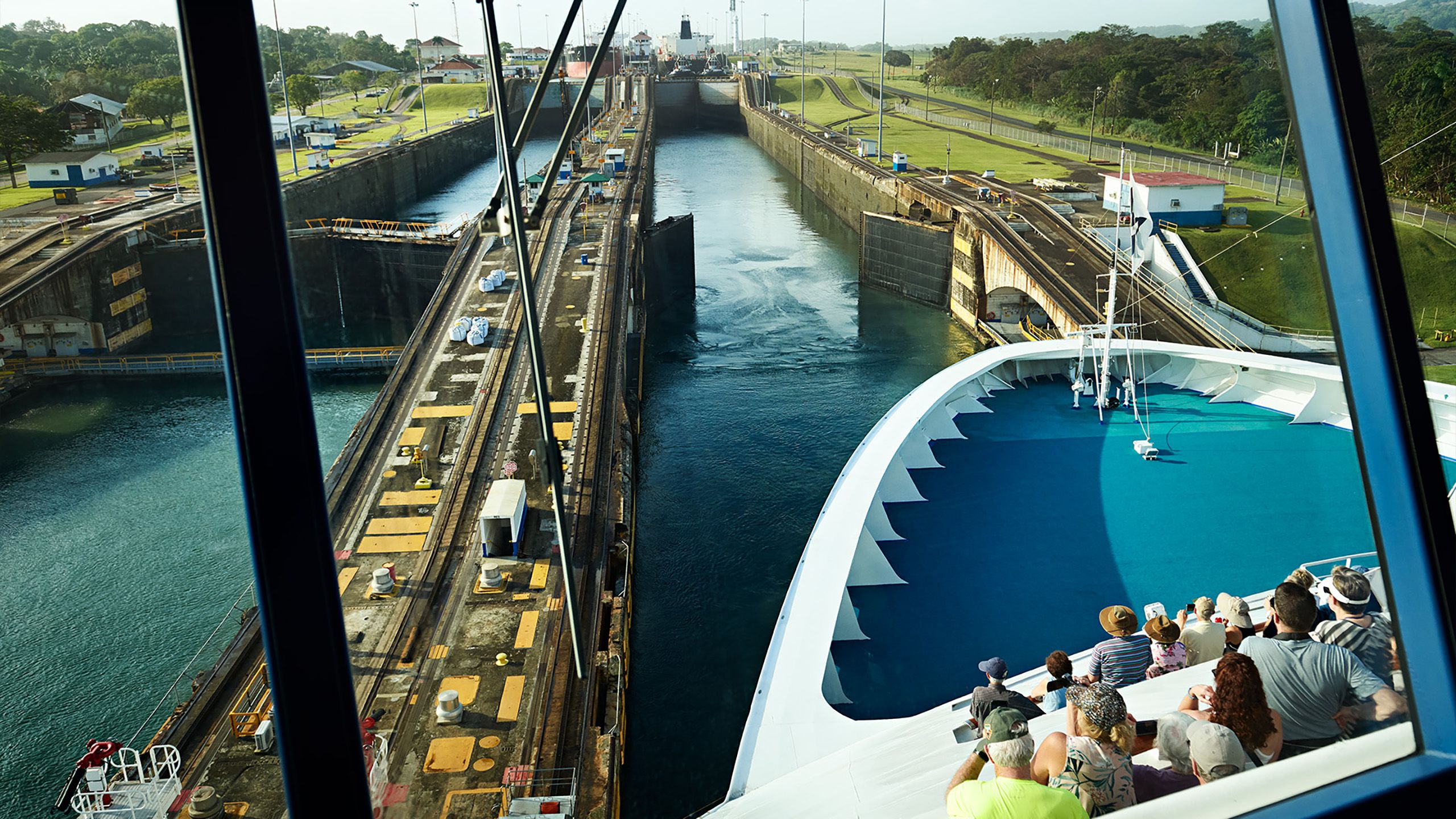 Cruise boat traveling through Panama Canal